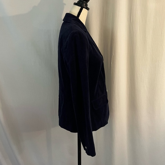 Liz Claiborne Navy Velvet Tailored Blazer with Rhinestone Snowflake Button NWT 6 - Picture 10 of 15